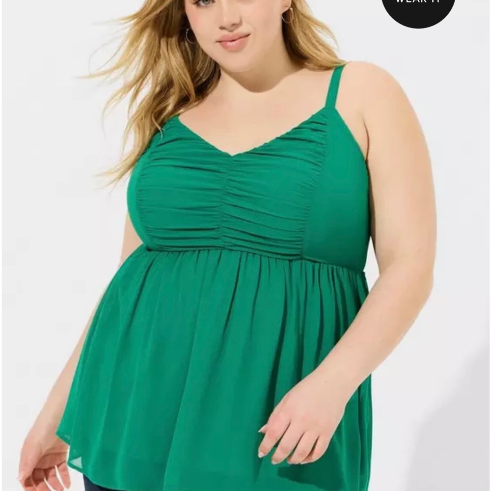 Torrid Babydoll Chiffon Shirred V-Neck Tank